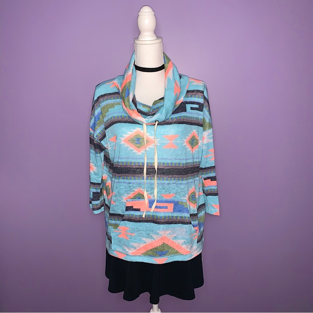NEW Boutique Blue Tribal Print Knit Top
